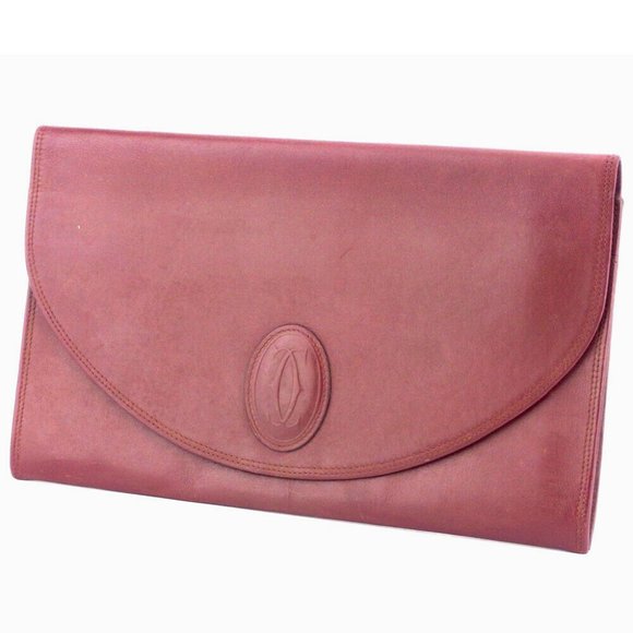 Cartier Handbags - Cartier Clutch Bag Must Line Bordeaux Leather Auth used